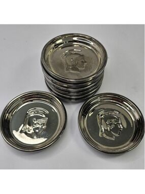 Vintage 1960s MCM Mercury Glass Coasters Ashtrays Set 8 Embossed Roman Soldier